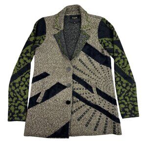 Desigual Green and Black Patterned Pea Coat